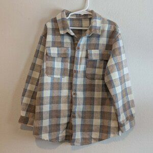*3/$25* Girl's Tan/Blue Button-up Flannel Shacket - Size 6/7